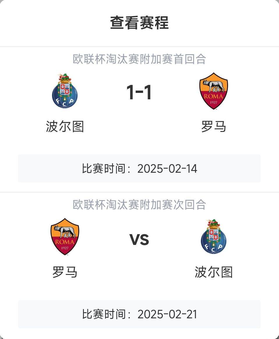  羅馬頂得住嗎？意甲歐戰8隊3隊直通4隊出局，羅馬首回合1-1波爾圖