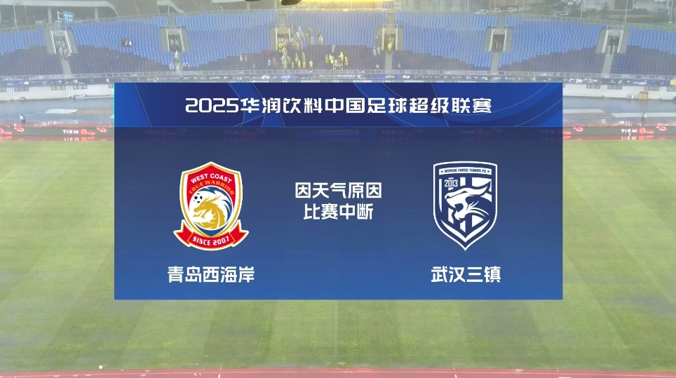  比賽延期！青島西海岸vs武漢三鎮進(jìn)行至18分鐘，因天氣中斷30分鐘