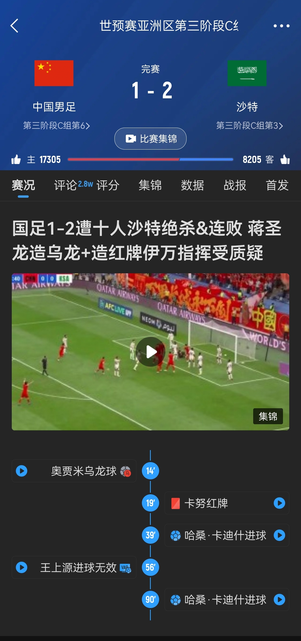  今天什么劇本？首戰沙特也是半場(chǎng)紅牌+蔣光太傷退，最后國足被翻